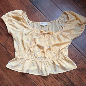 Pink Rose brand yellow shirt with blue flowers